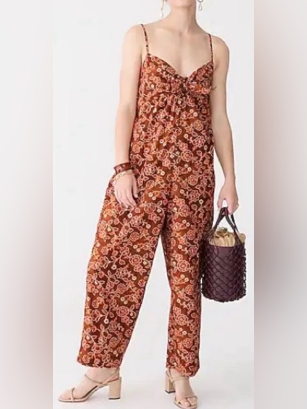 J. Crew Jumpsuit Tank Top Flowy Floral Rust Color Size 14